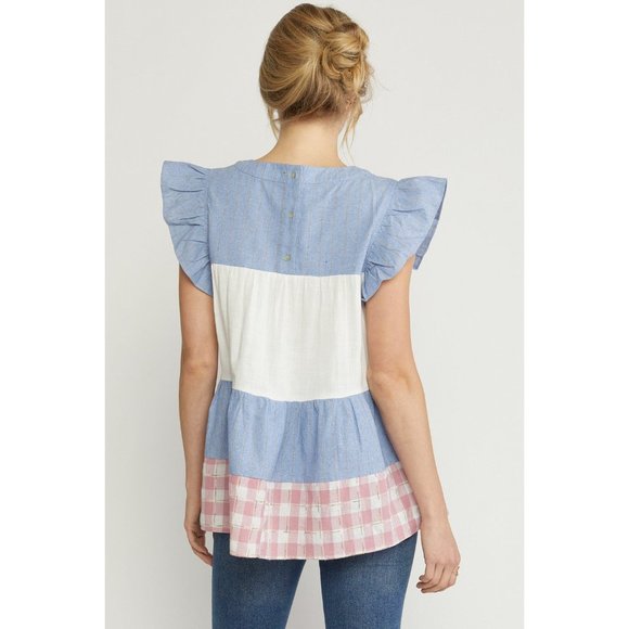 entro Mixed Print Tiered Top, Blue - Picture 5 of 7